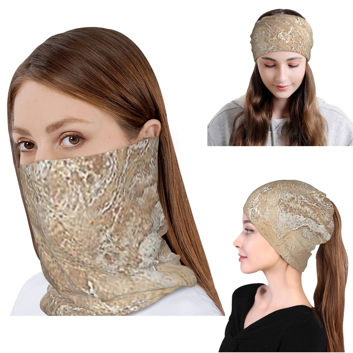 Knit Beanie Hat Warm - Современный кремово-бежевый шарф-маска из гранита и
