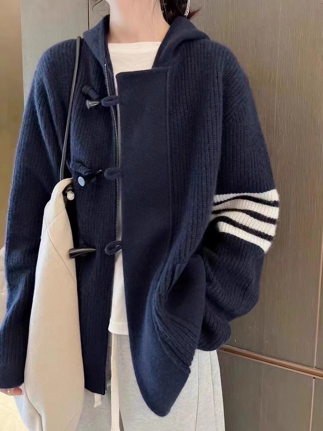 Wool Coat Peacoat - Женский вязаный кардиган с капюшоном TB,