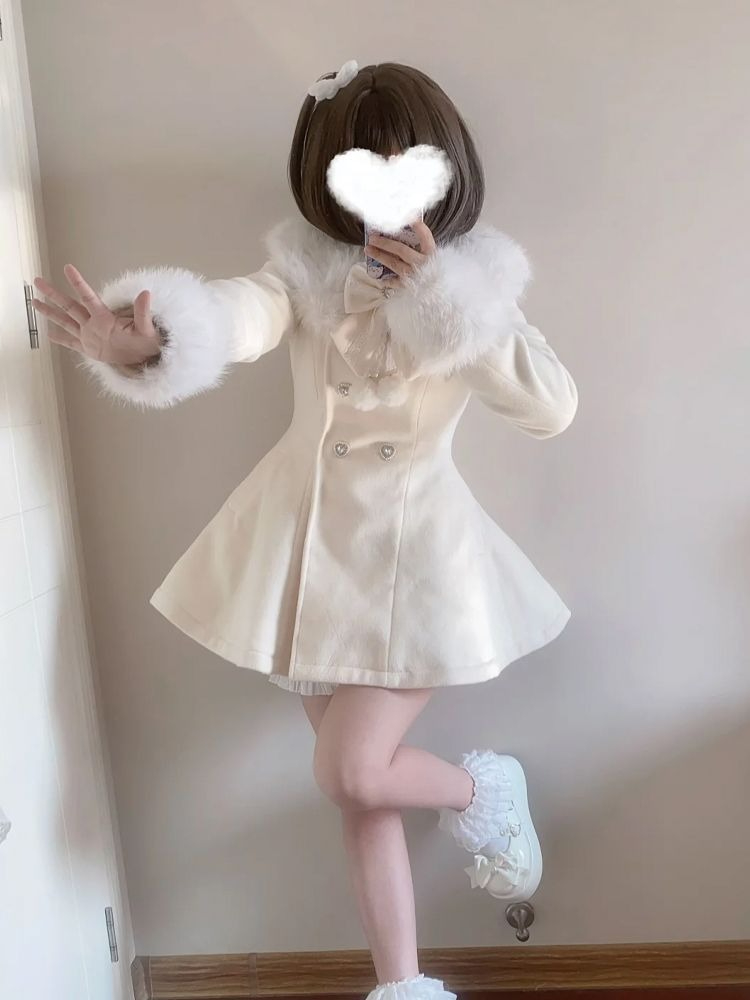 Wool Coat Peacoat - Японское осенне-зимнее элегантное кавайное пальто для