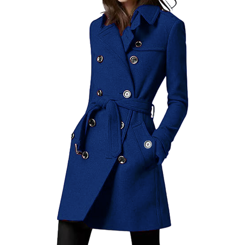 Wool Coat Peacoat - Женский плащ из смесовой шерсти, двубортная