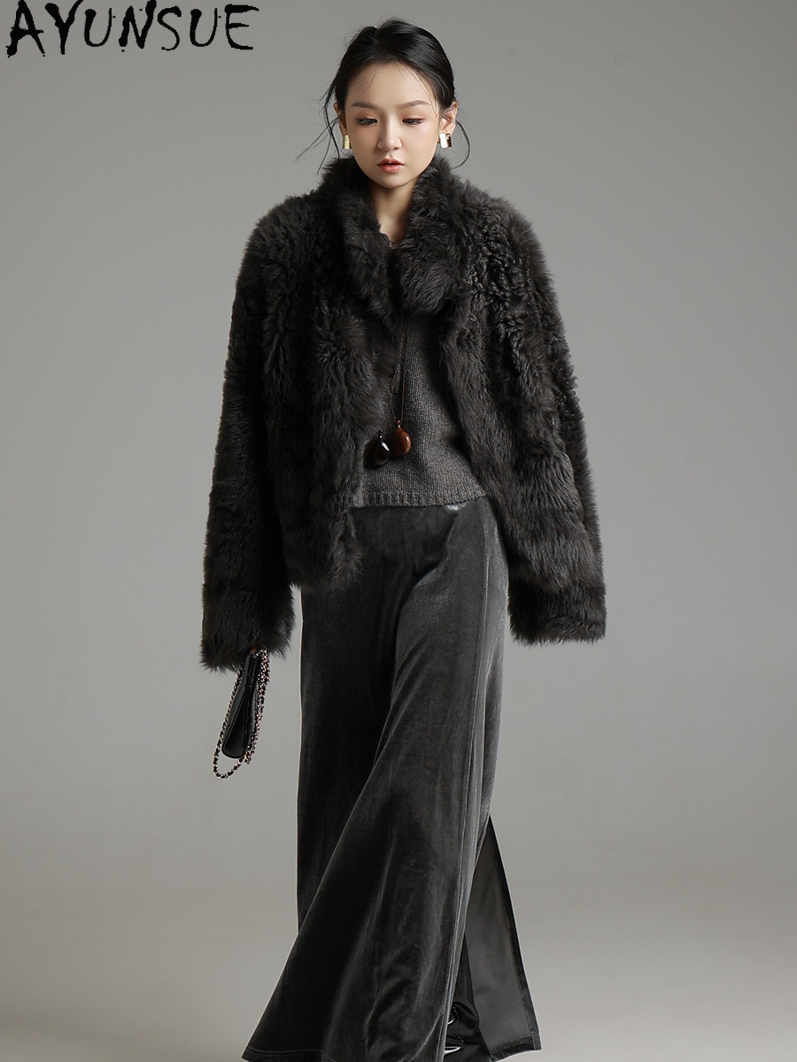 AYUNSUE Натуральная шуба из ов – обзор и цена Wool Coat Peacoat